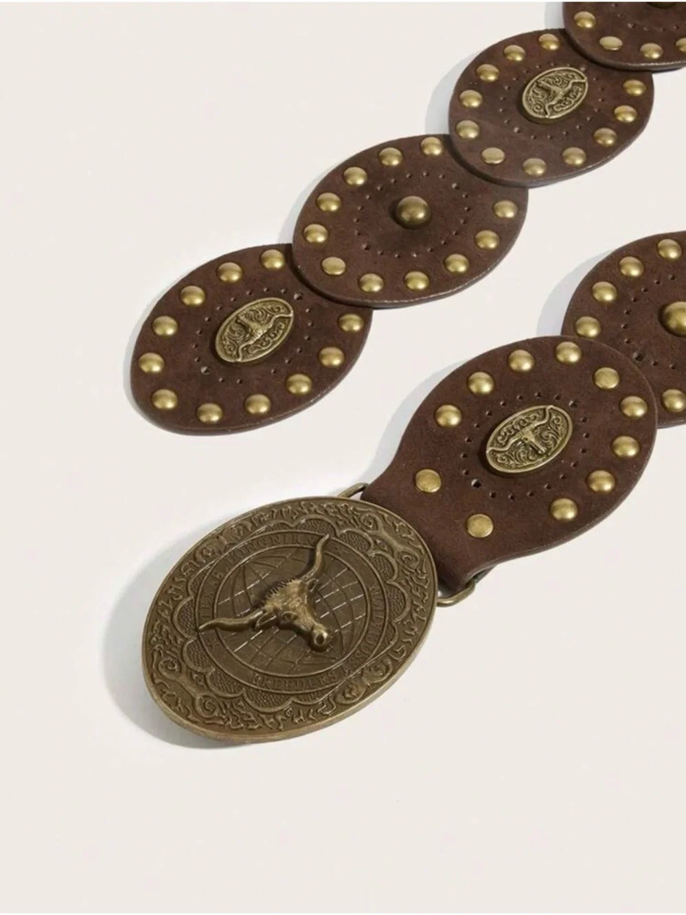 Western Boho Faux Suede Belt 42” Cowgirl Vintage Studded Disc Concho - Picture 4 of 10